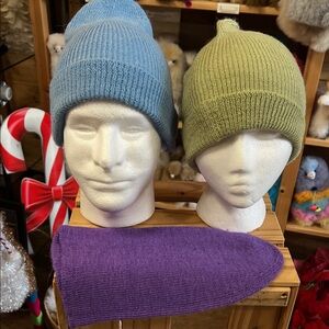 US alpaca Cozy Knit Beanie unisex all season unlined  - Blue, Green, and Purple